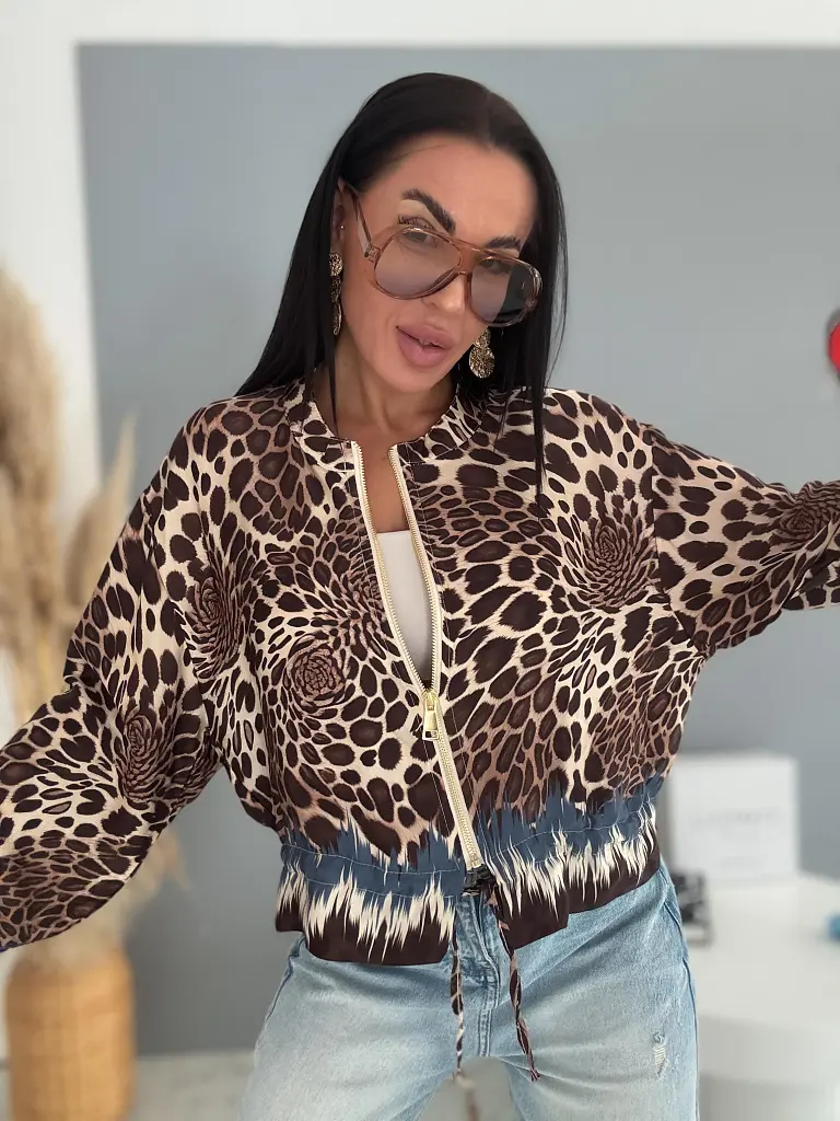 Szatén leopárdmintás ballon jacket LEORA