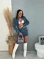 Kétrészes farmer szett díszcsatokkal KARA Crop bunda+skort!