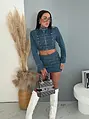 Kétrészes farmer szett díszcsatokkal KARA Crop bunda+skort!