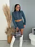Kétrészes farmer szett díszcsatokkal KARA Crop bunda+skort!