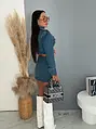 Kétrészes farmer szett díszcsatokkal KARA Crop bunda+skort!