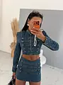 Kétrészes farmer szett díszcsatokkal KARA Crop bunda+skort!