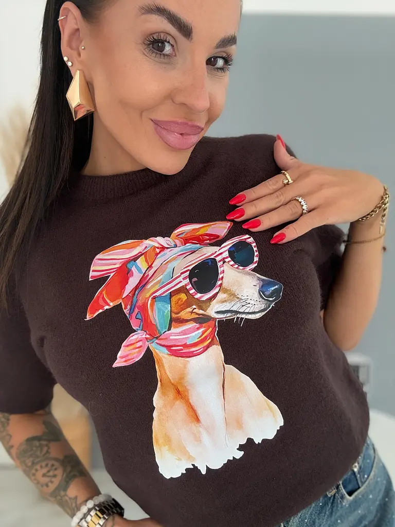 Rövid ujjú mintás pulóver HUND