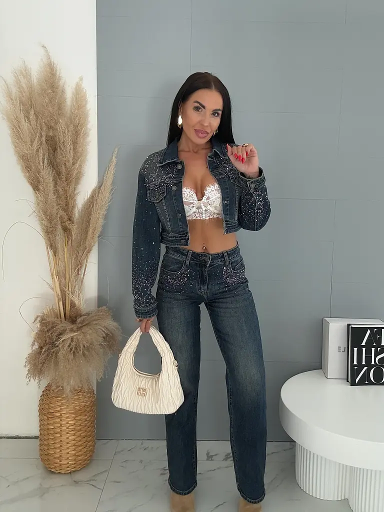 Crop denim szett strasszkövekkel STARDUST - next