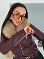 Műbőr kabát szőrmével és övvel CITY CHIC