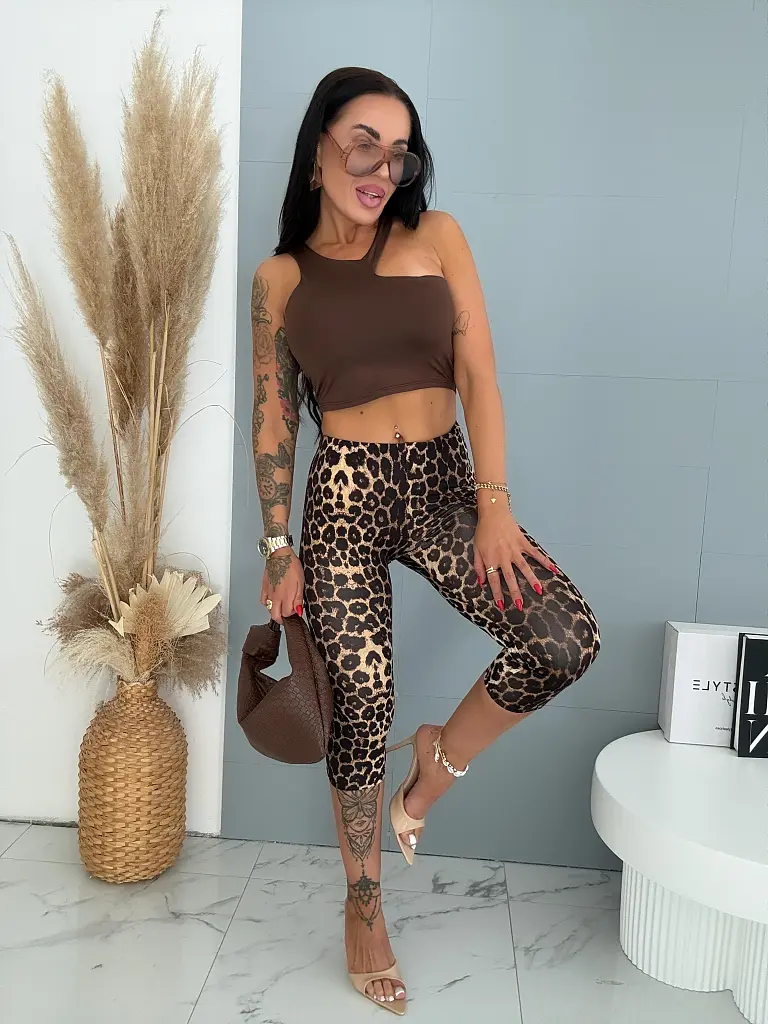Elasztikus leopárdmintás capri leggings ZAYA