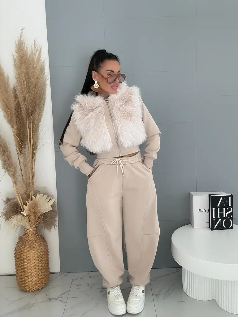 Prémium baggy melegítőszett szőrmével BEIGE LUXURY
