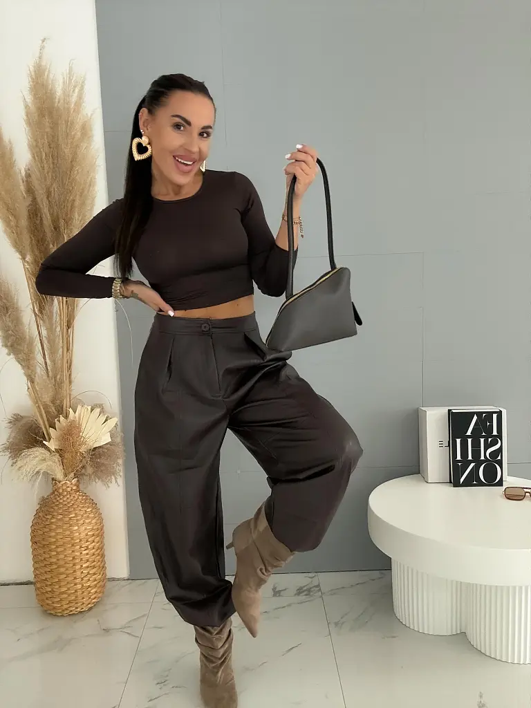 Baggy barna műbőr nadrág AURE LUXE