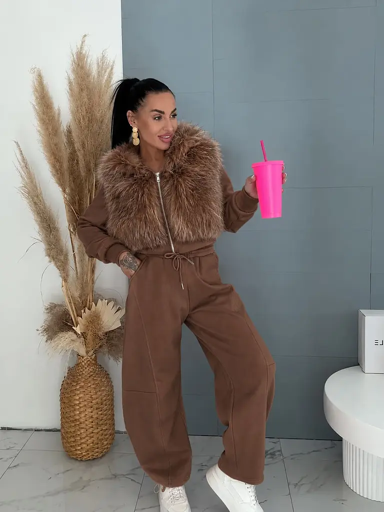 Prémium baggy melegítőszett szőrmével BROWN LUXURY