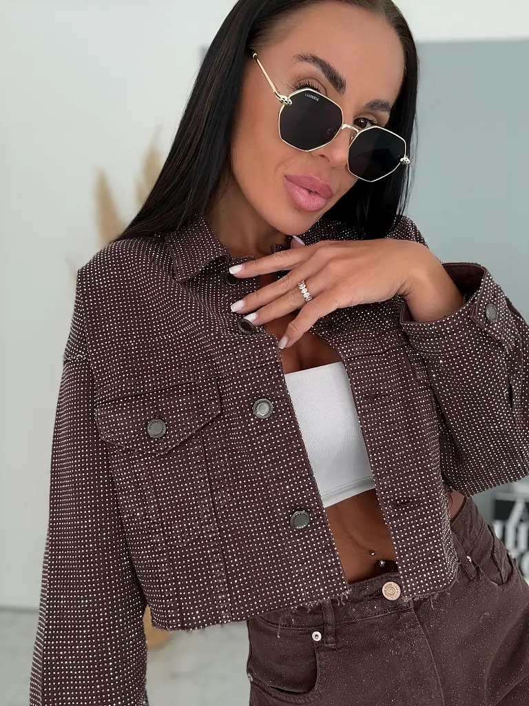 Crop denim kabát strasszkövekkel CRYSTAL - next