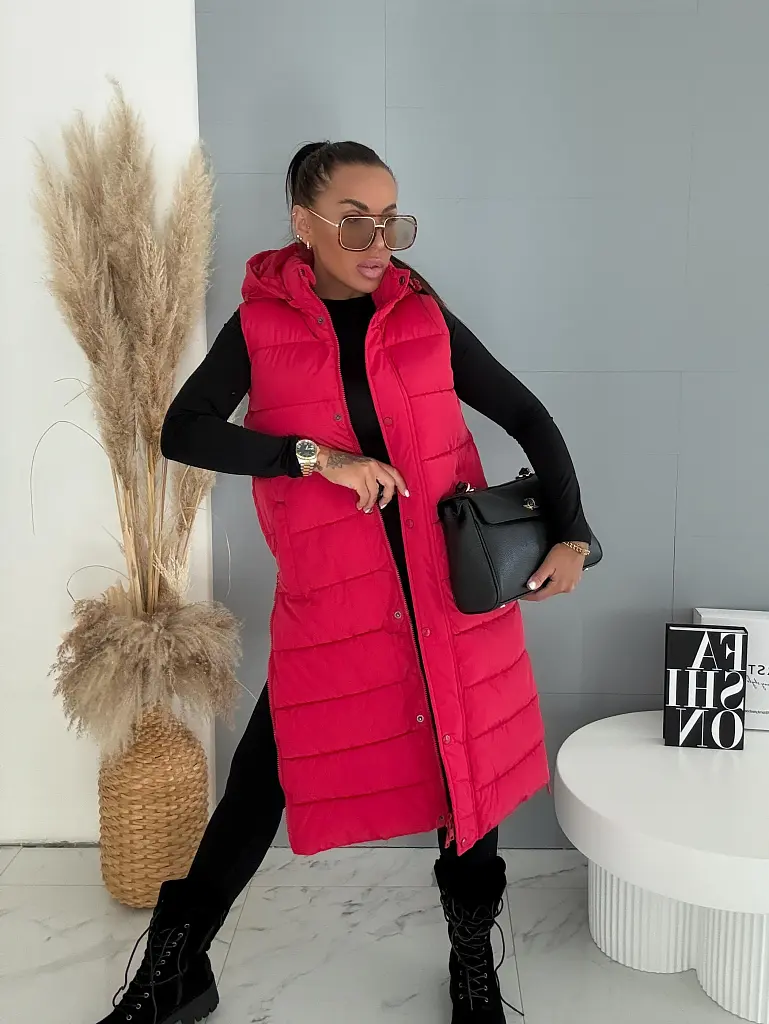 Kapucnis hosszú mellény RED