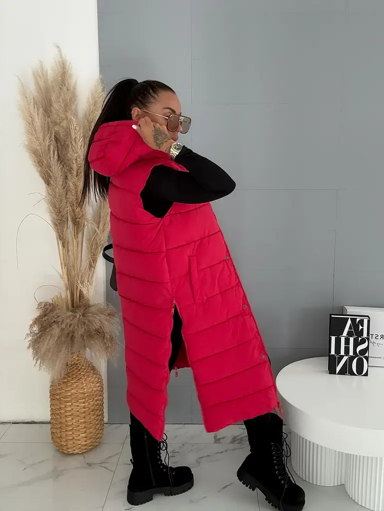 Kapucnis hosszú mellény RED - next