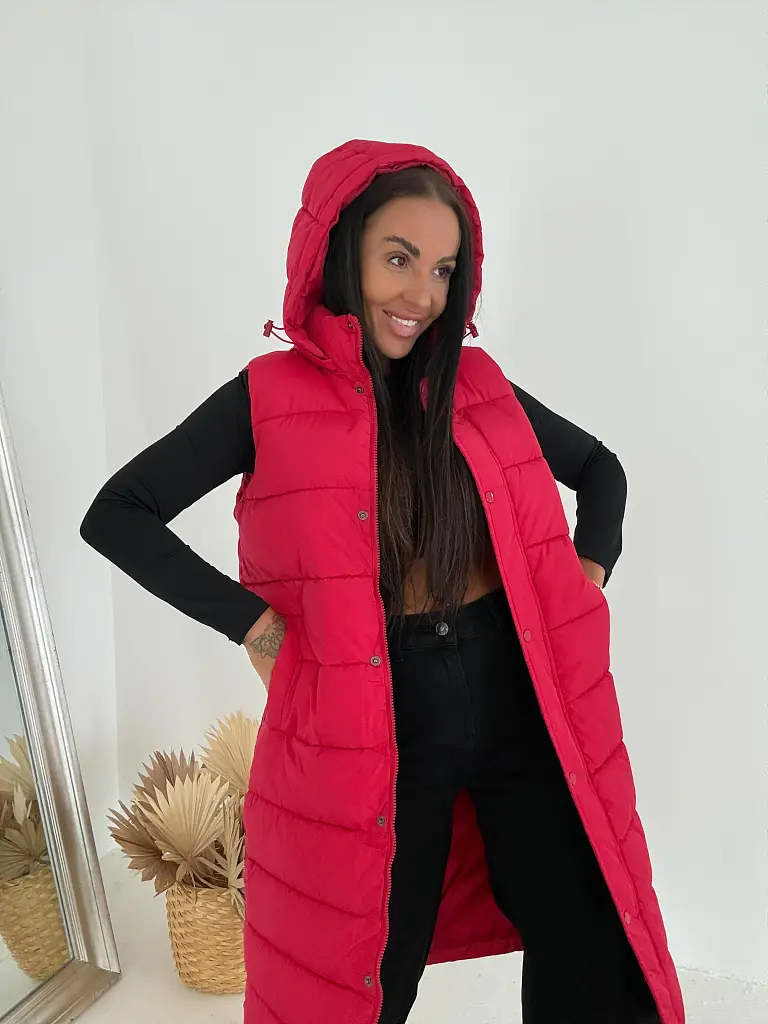 Kapucnis hosszú mellény RED - next