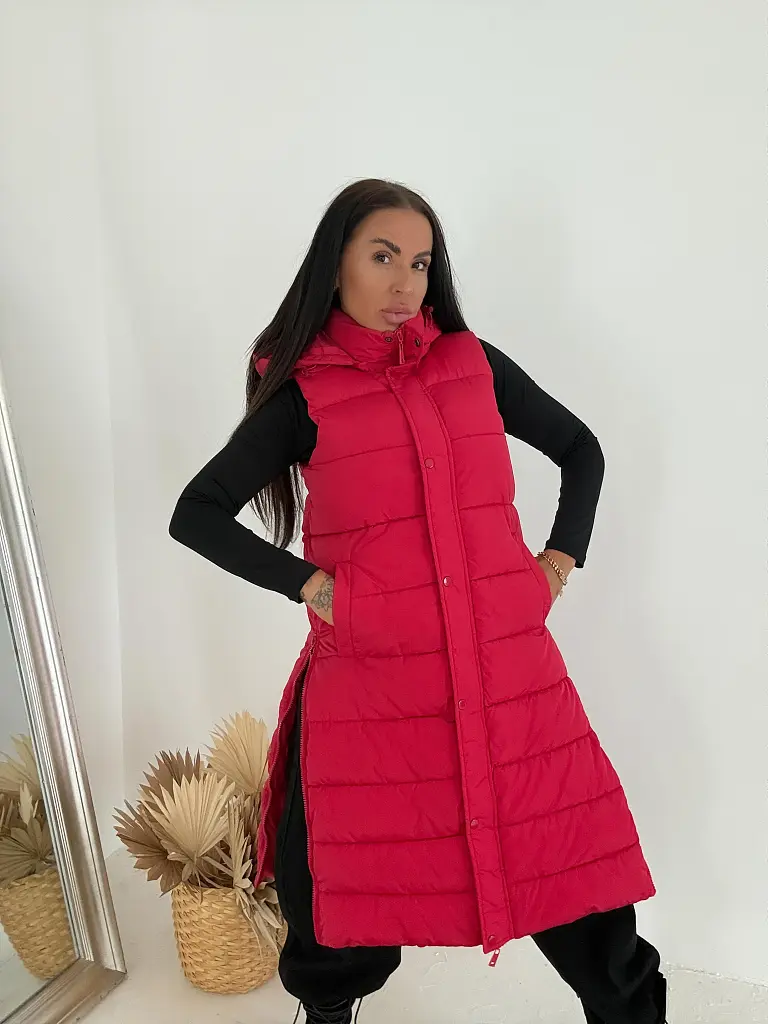 Kapucnis hosszú mellény RED