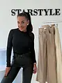 Magas derekú műbőr wide-leg nadrág ALMOND