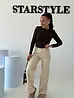 Magas derekú műbőr wide-leg nadrág ALMOND