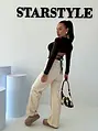 Magas derekú műbőr wide-leg nadrág ALMOND