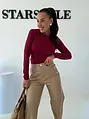 Magas derekú műbőr wide-leg nadrág ALMOND