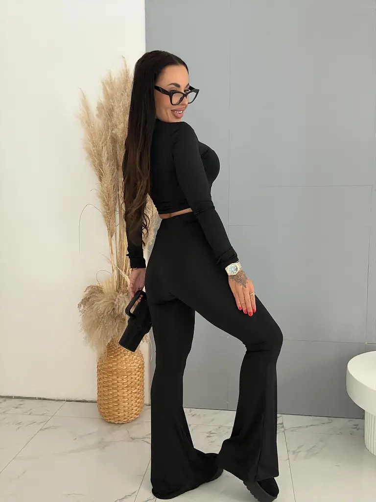 Fekete magas derekú, trapéz szárú leggings ZENITH - next