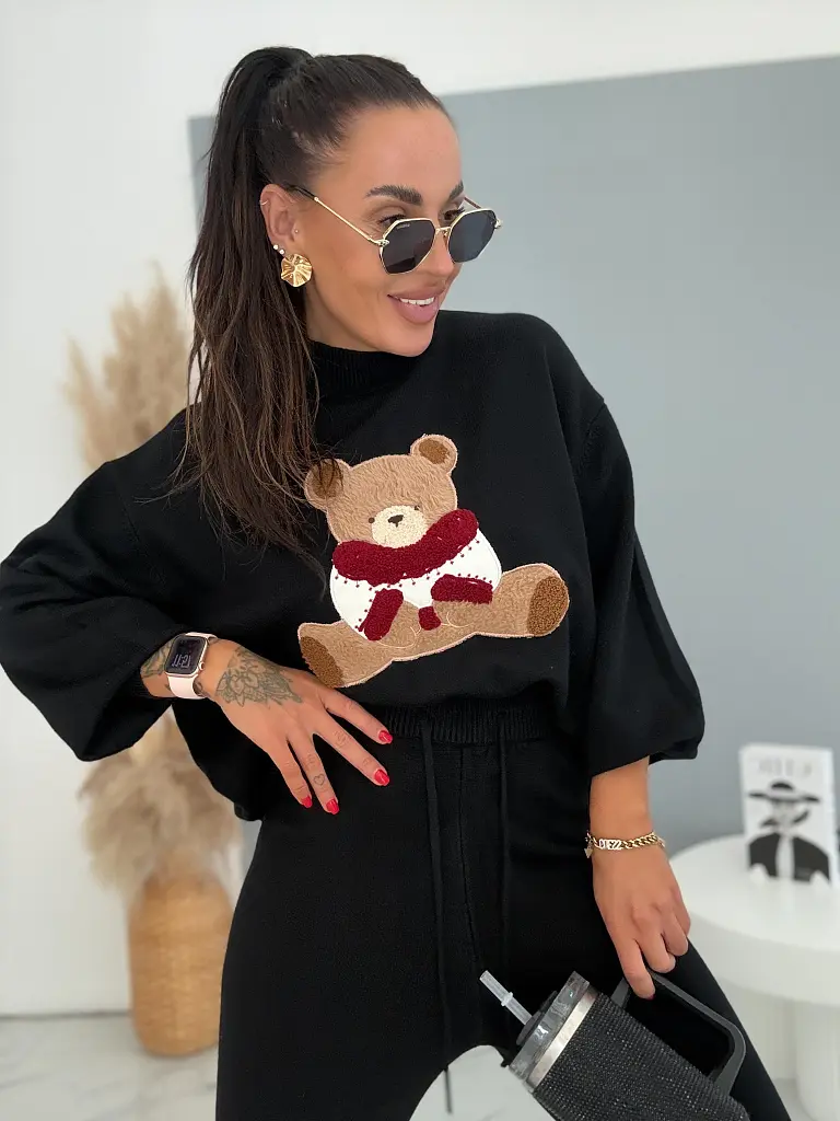 Fekete kétrészes kötött szett macimintával TEDDY