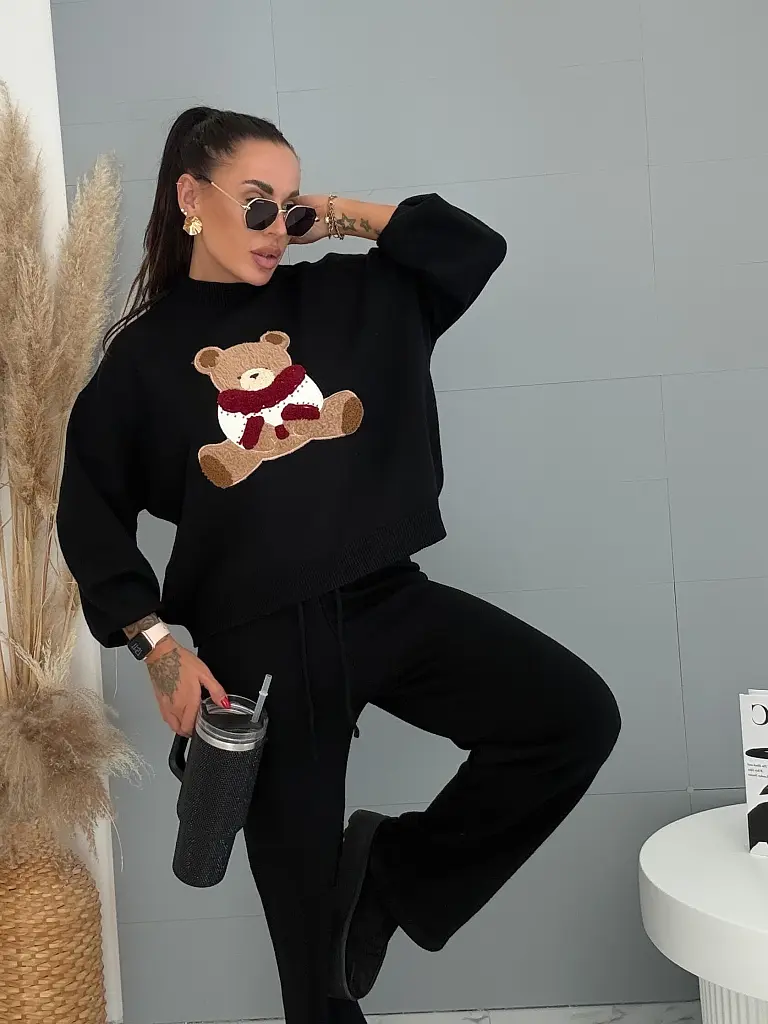 Fekete kétrészes kötött szett macimintával TEDDY - next
