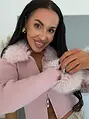 Bordázott anyagú kardigán szörmével díszítve SELENA