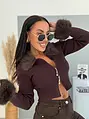 Bordázott anyagú kardigán szörmével díszítve SELENA