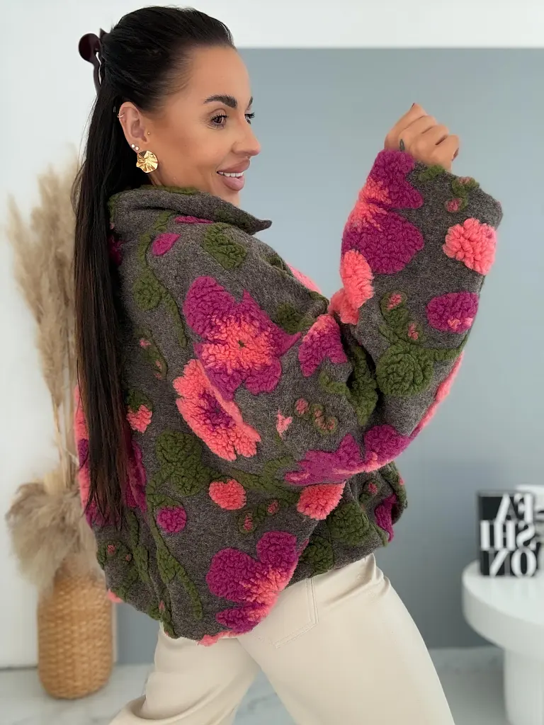 3D teddy virágmintás bomber kabát FLORA