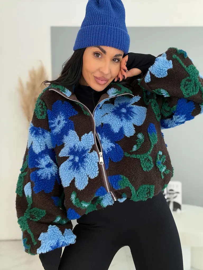 3D len virágmintás bomber kabát TEDDY FLOWER