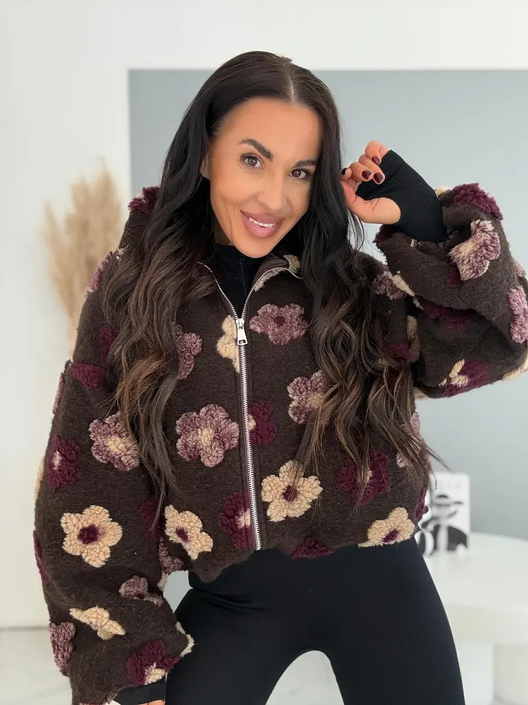 3D len virágmintás bomber kabát TEDDY FLOWER