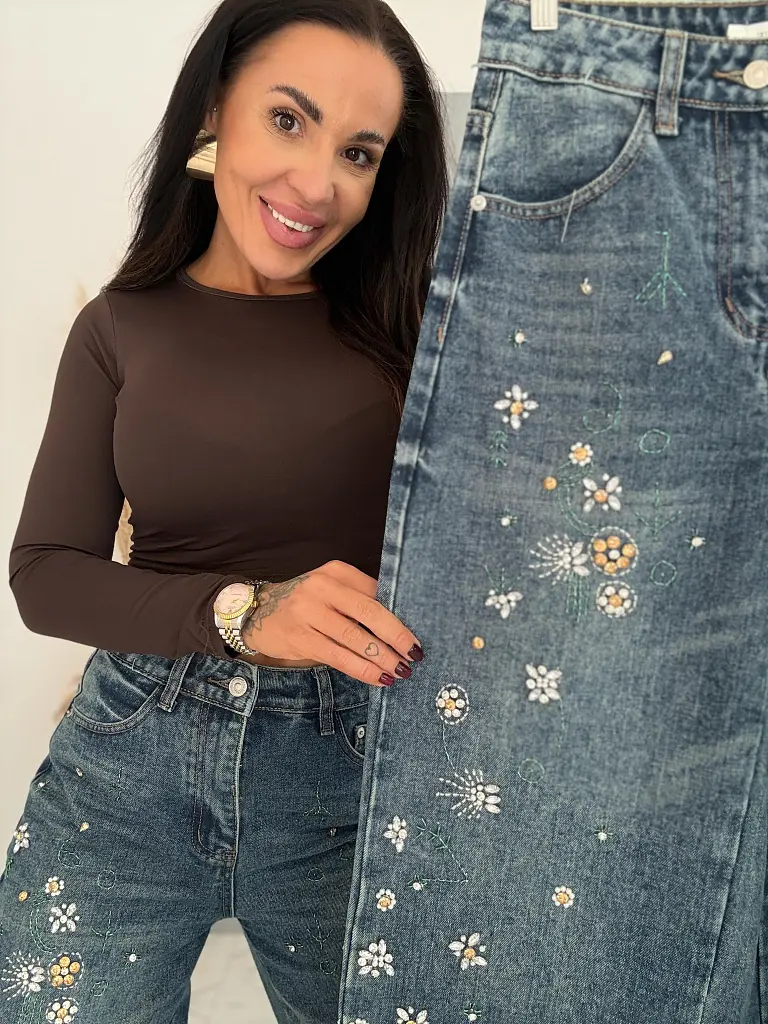 Baggy fit farmernadrág kövekkel és gyöngyökkel díszítve ZARA STYLE - next